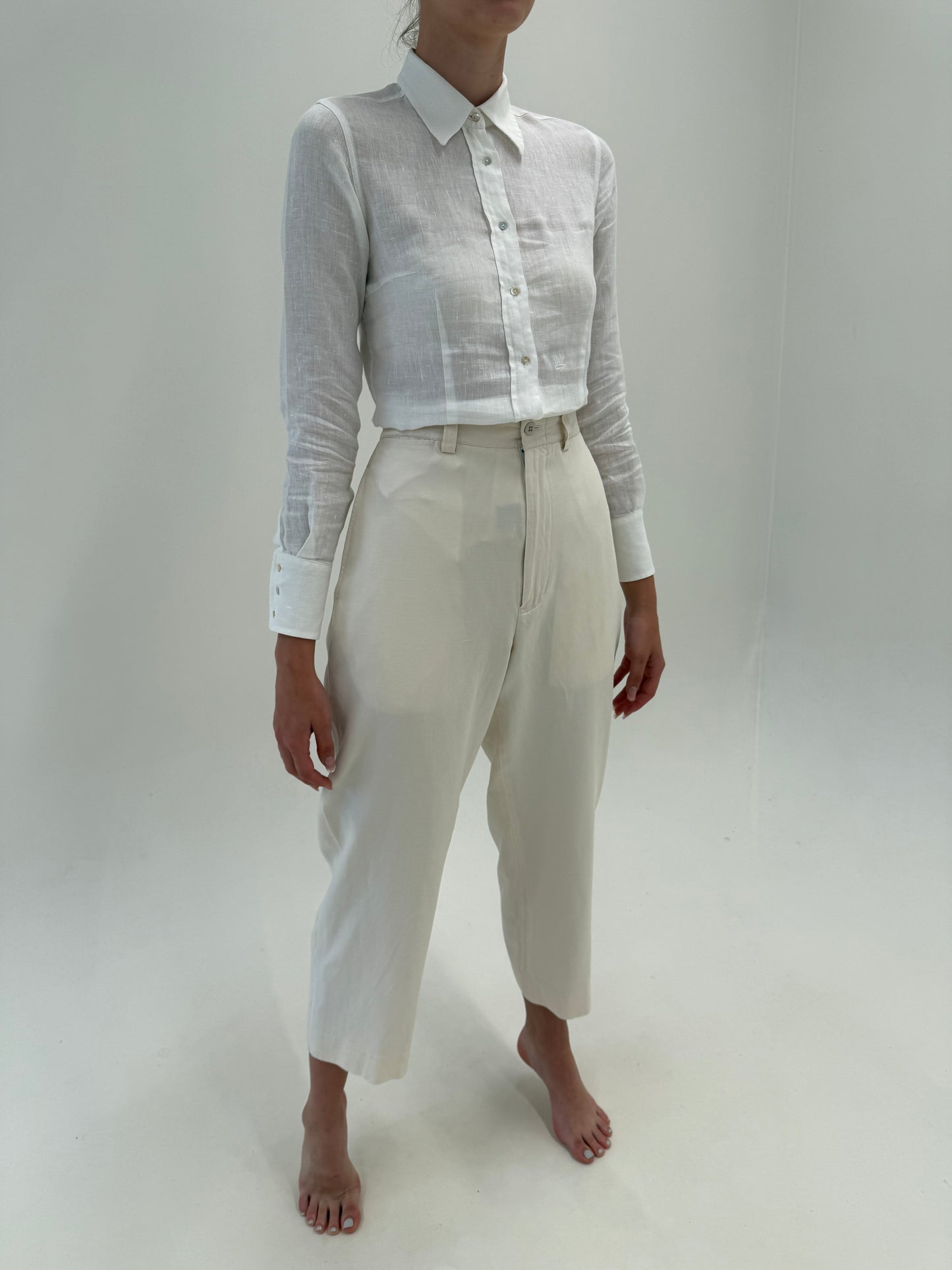 Pantaloni Ralph Lauren petite din mătase naturală și în off white