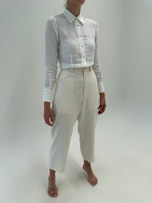 Pantaloni Ralph Lauren petite din mătase naturală și în off white