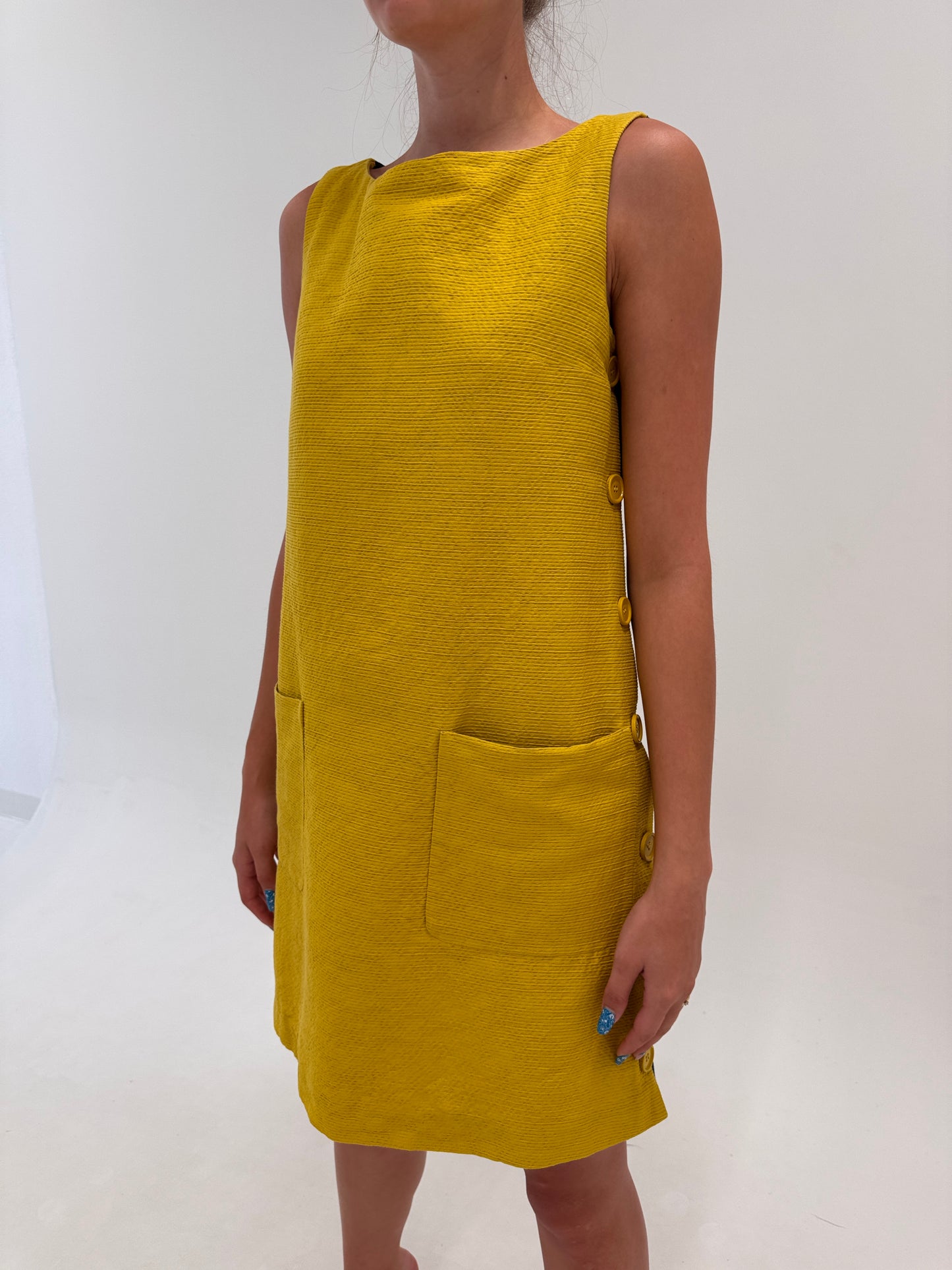 Rochie Max Mara în croi de ani 60 reinterpretat din pânză de in colorblock