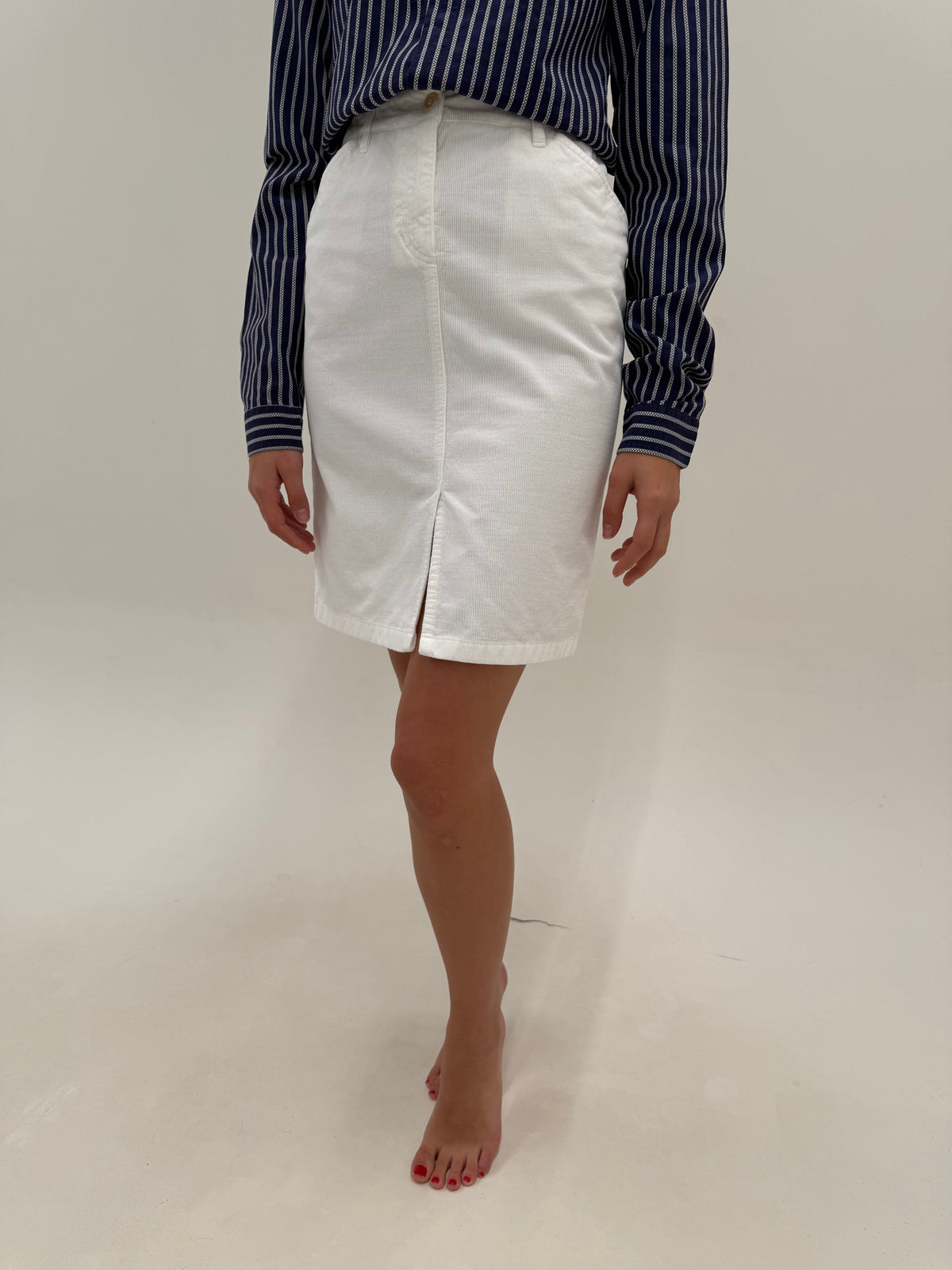 Fustă Max Mara din catifea de bumbac tăiată fin cu talie ultra înaltă