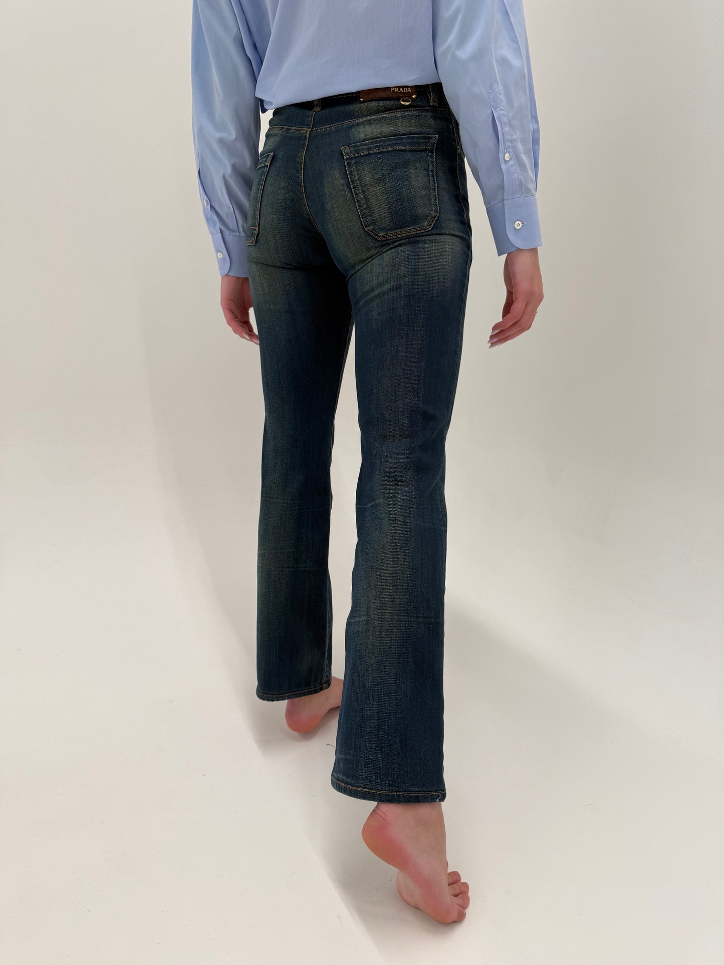 Jeans Prada dark wash bootcut foarte ușor modelatori