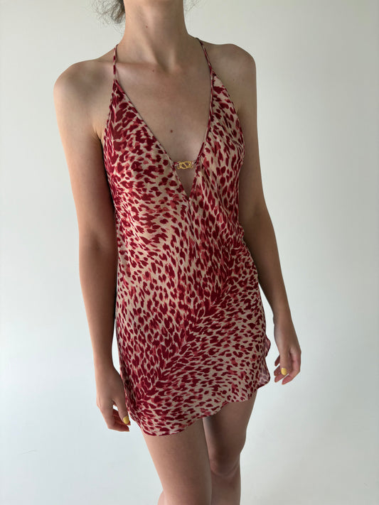 Rochie mini cu decupaj la spate din mătase naturală în bie