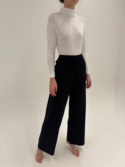 Pantaloni negri palazzo de brand luxury Marina Rinaldi din jerse de lana