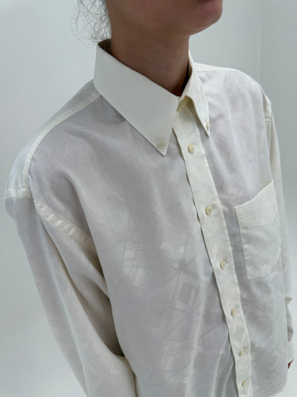 Cămașa vintage italiana din poplin jacquard butter white de button down