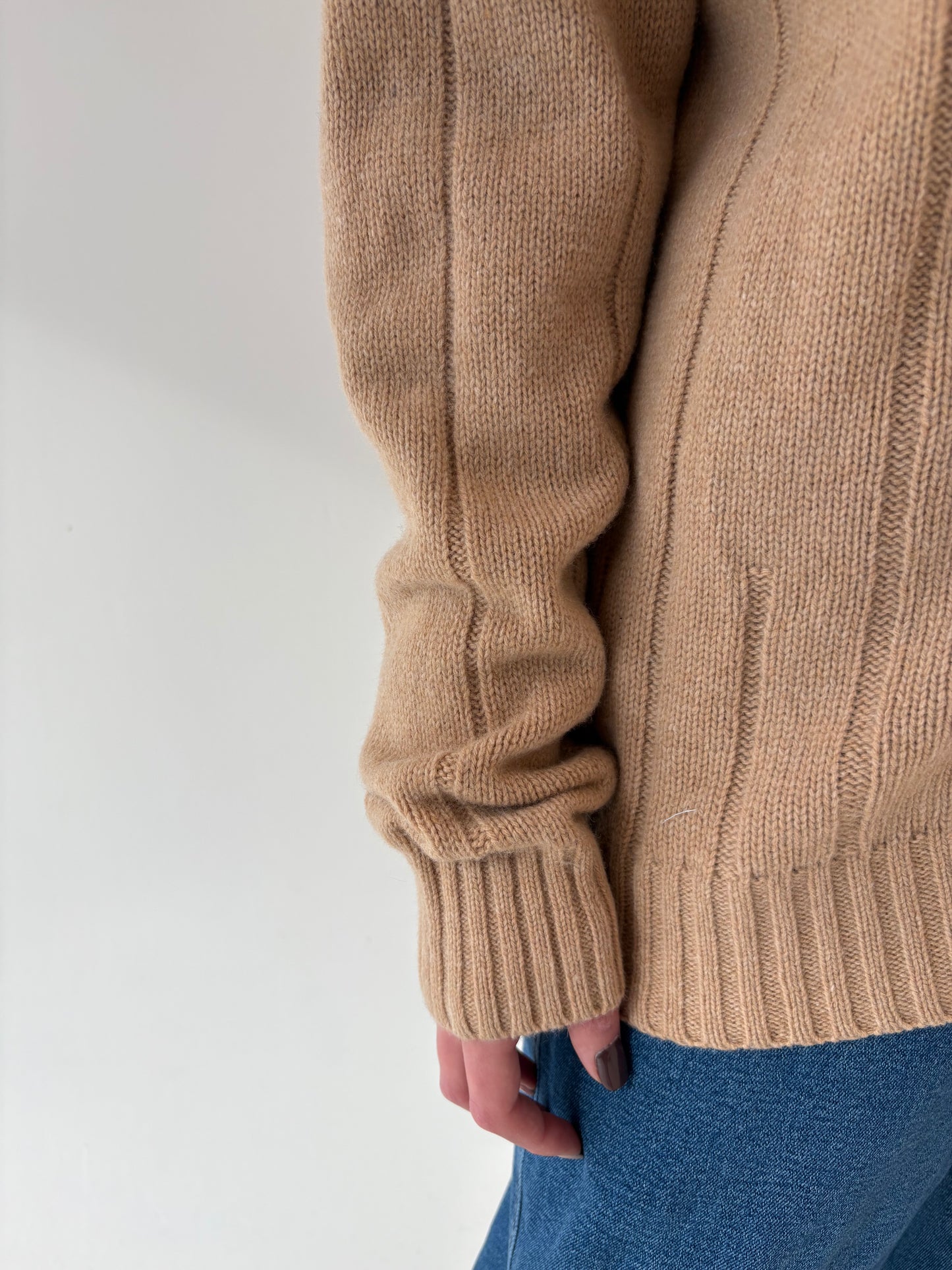 Jacheta camel cu influențe sport din trvoit ribbed super gros 80% lana extrafina