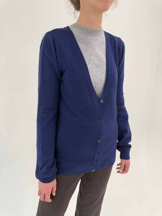 Cardigan albastru cerneală din lana extrafina de gramaj mare