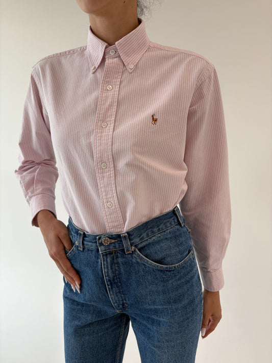 Cămașa Ralph Lauren petite cin poplin gros cu dungi powder Pink verticale