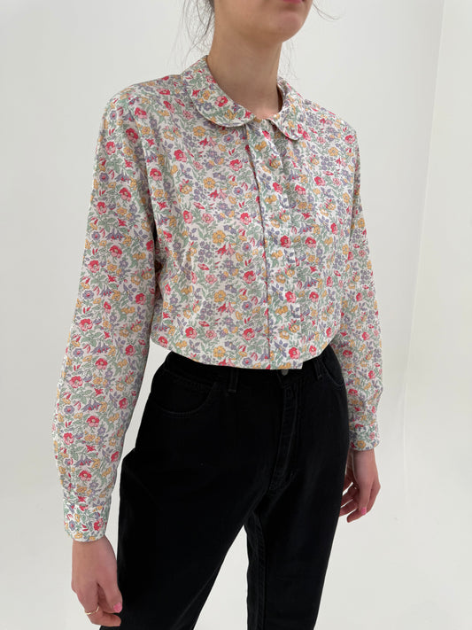 Cămașa vintage luxury Cacharel cu guler Peter Pan și print floral delicat