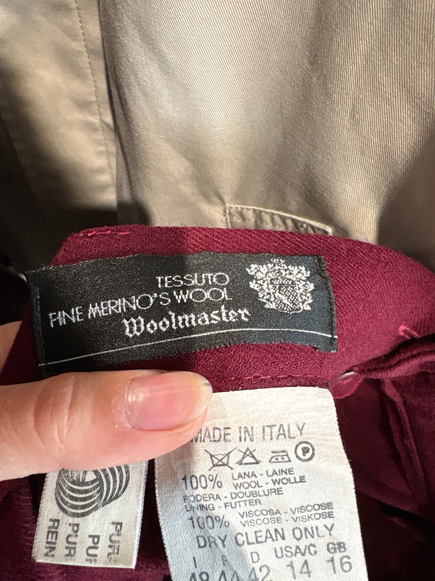 Fustă vintage burgundy cu talie ultra înaltă din stofă de lana merino