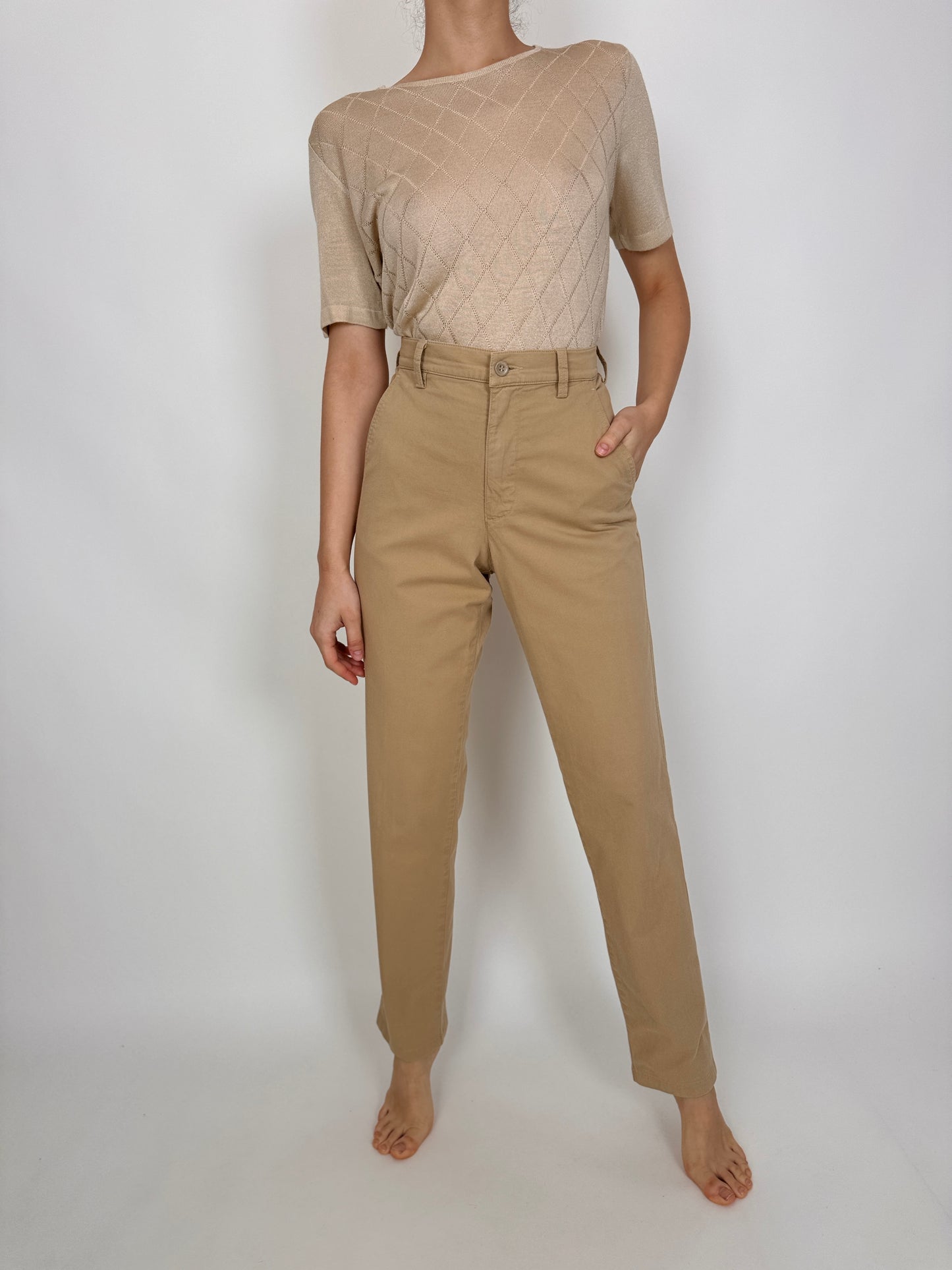 Pantaloni Armani camel confort din bumbac modelator