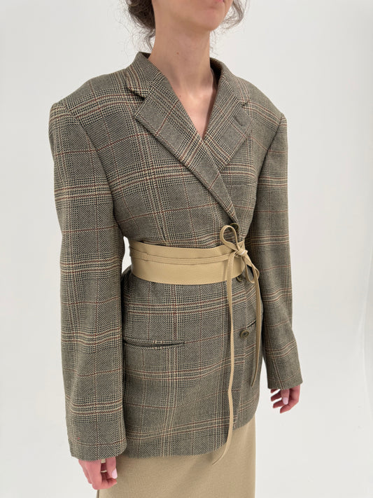 Sacou came italian în carouri fine din stofă plină extafina de lana