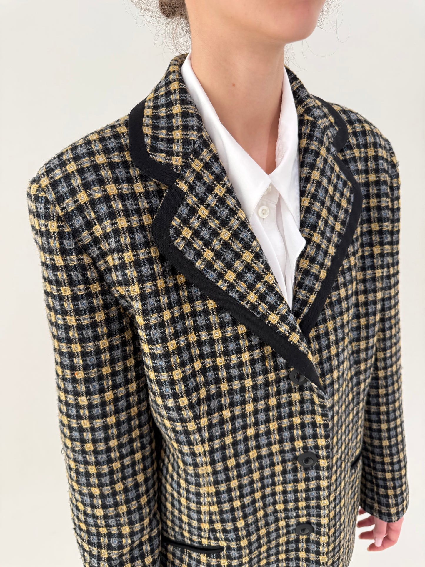 Sacou din tweed gros premium excepțional în culori neutre