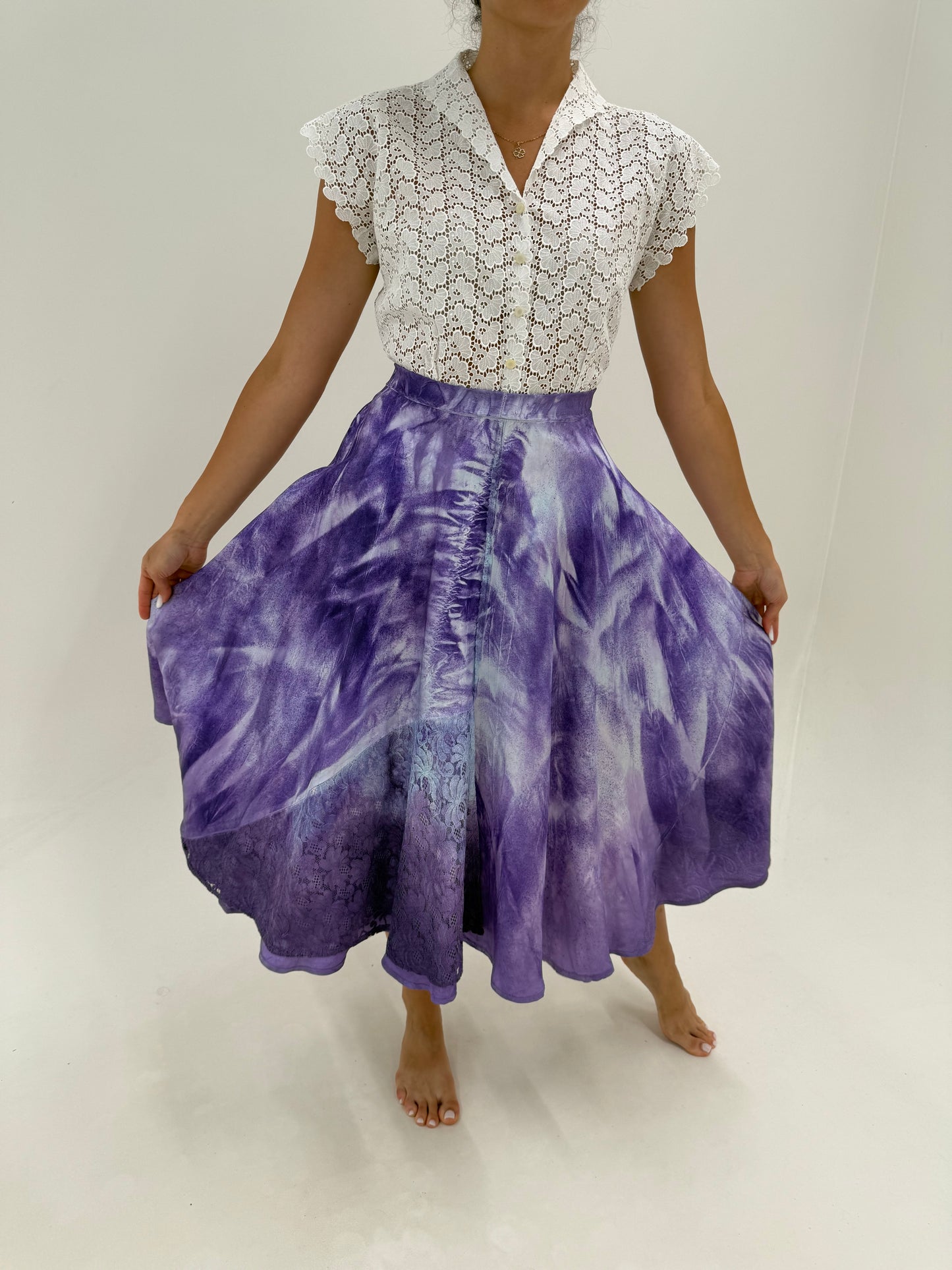 Fusta ultra amplă maxi de designer din twill de mătase naturală cu print manual