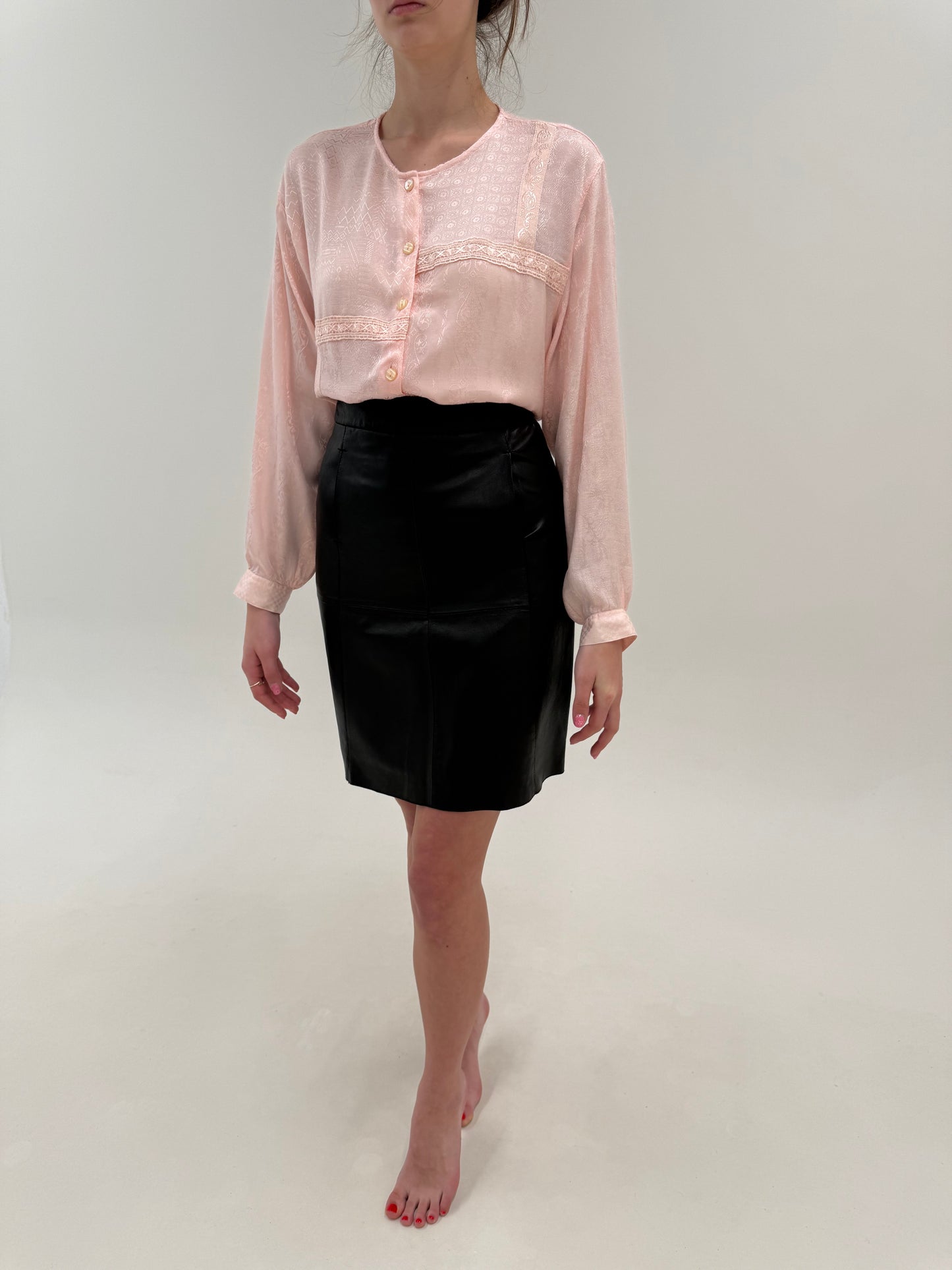 Fustă din piele naturală dark chocolate brown cu buzunare în croi ușor A-line