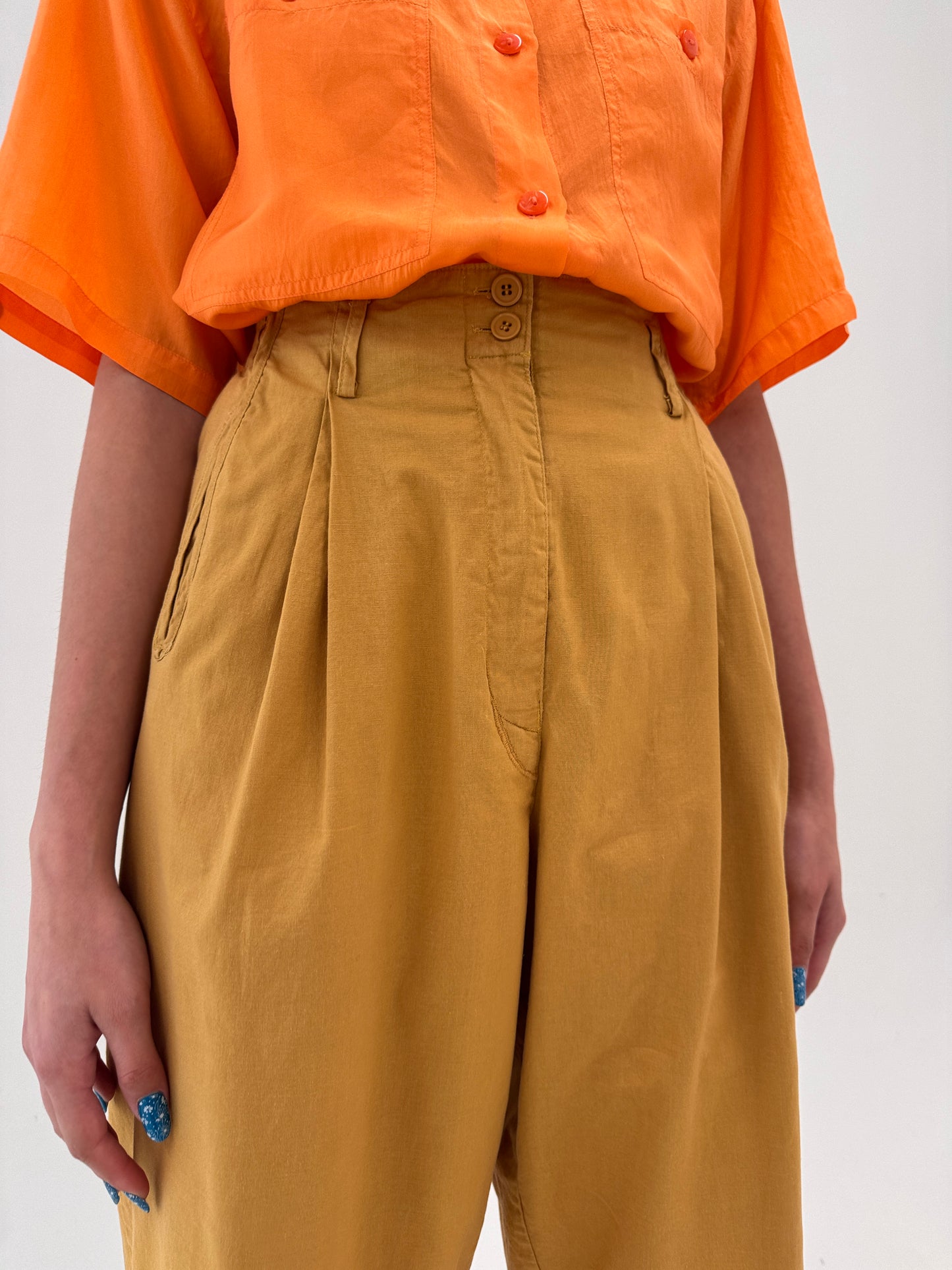 Costum camel vintage din canvas moale de bumbac cu pantaloni palazzo