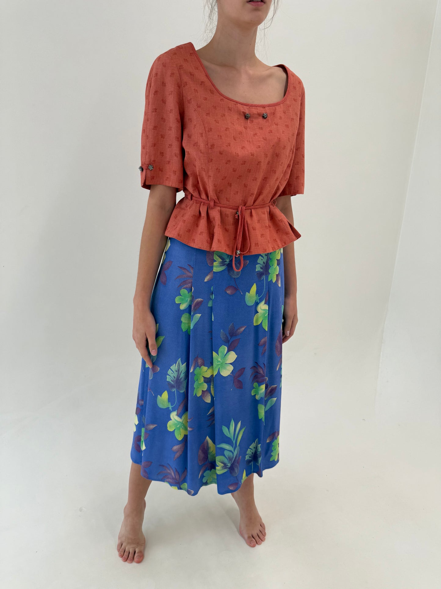 Fustă vintage spre maxi cornflower Blue plisată cu talie ultra înaltă