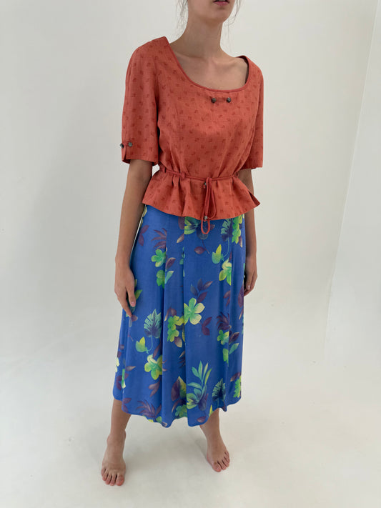 Fustă vintage spre maxi cornflower Blue plisată cu talie ultra înaltă