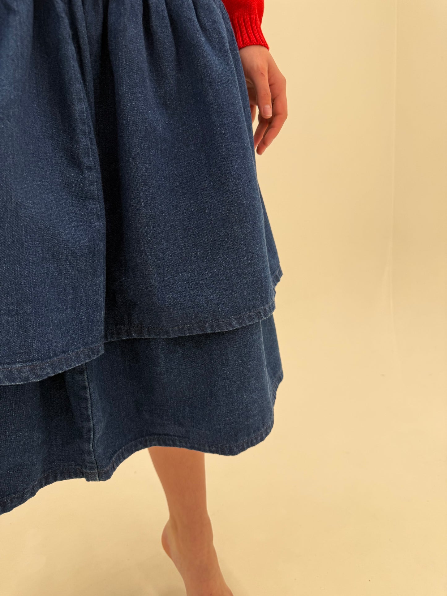 Fustă vintage maxi de designer din jeans în croi spectaculos