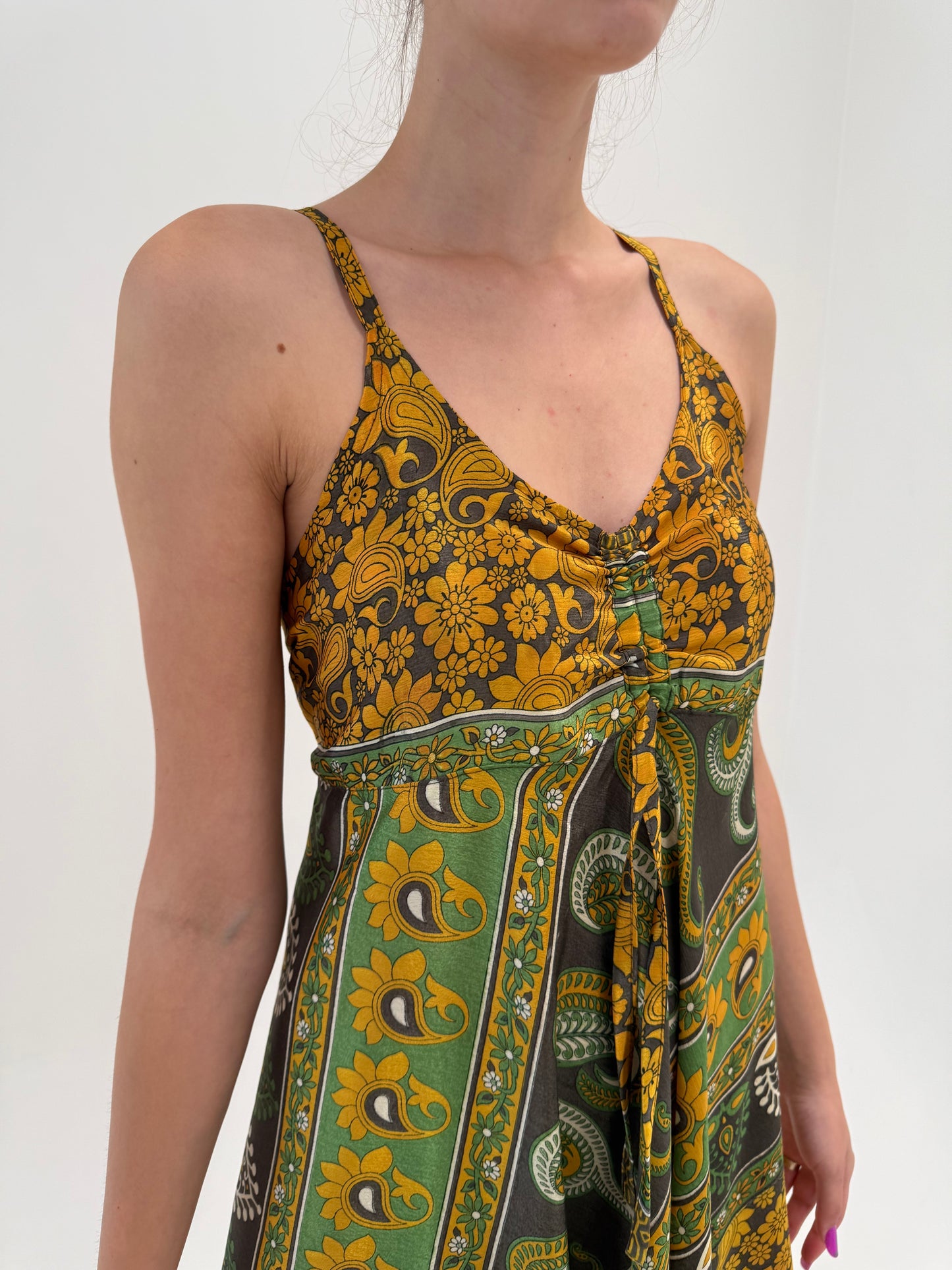 Rochie maxi boho ultra vaporoasă din mătase naturală