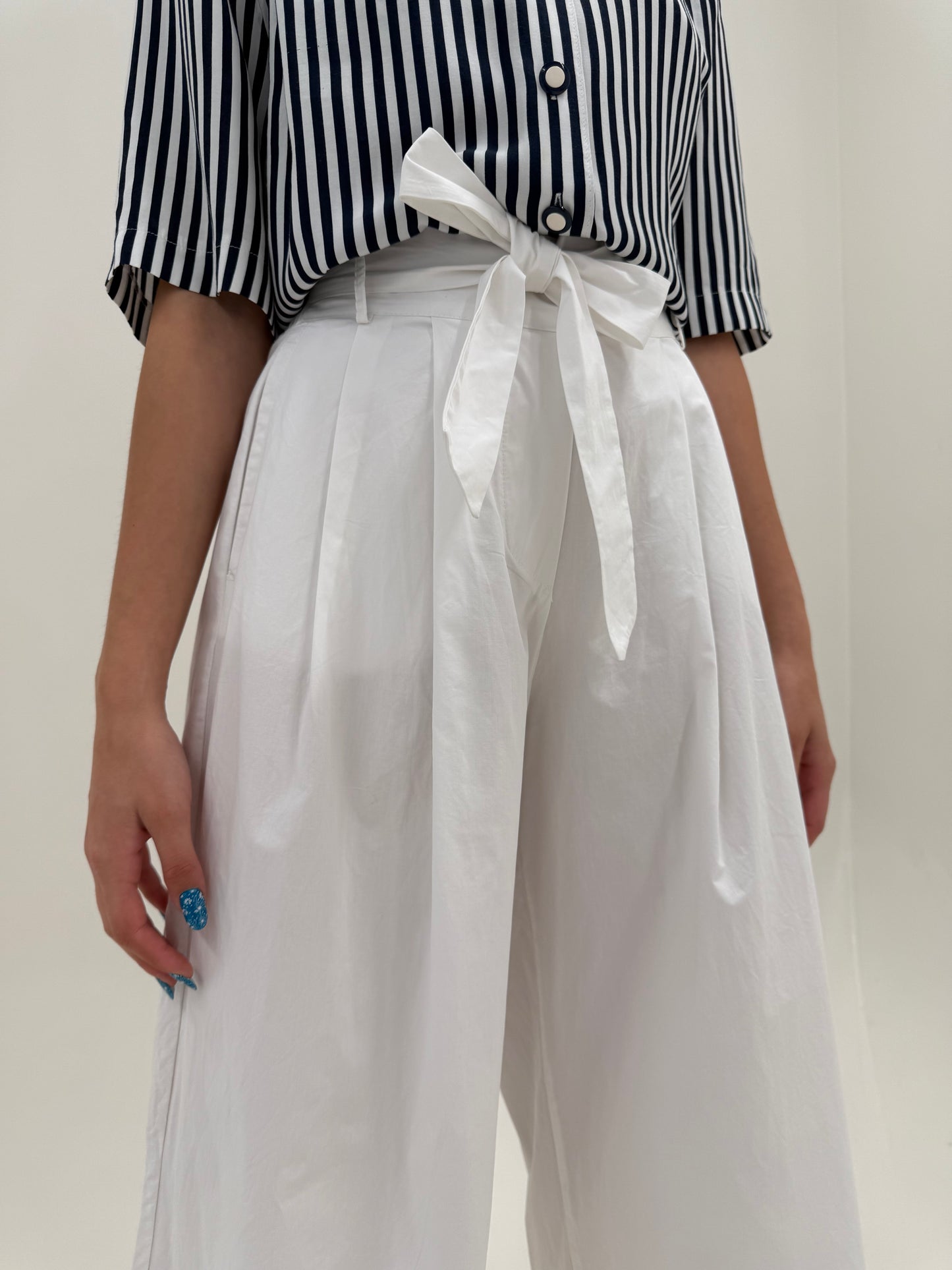 Pantaloni palazzo italienești fin poplin premium de bumbac cu talie elastică