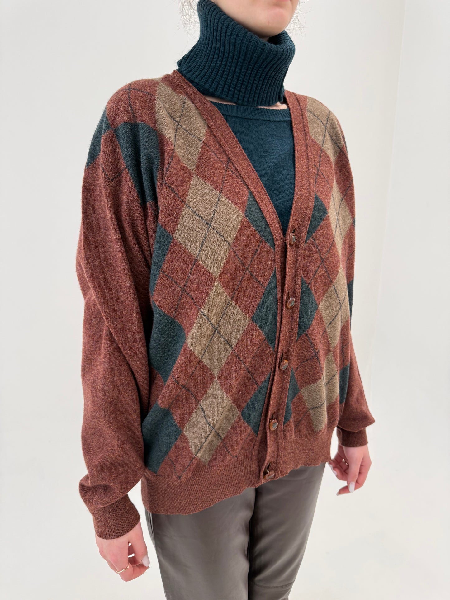 Cardigan luxury Trussardi tall cu romburi și nasturi din piele naturală