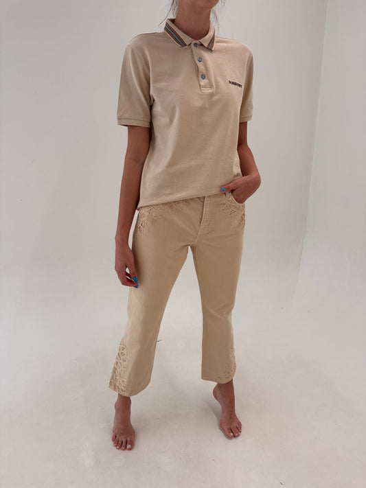 Jeans Ralph Lauren camel de vară cu dantelă macrame petite în croi evazat