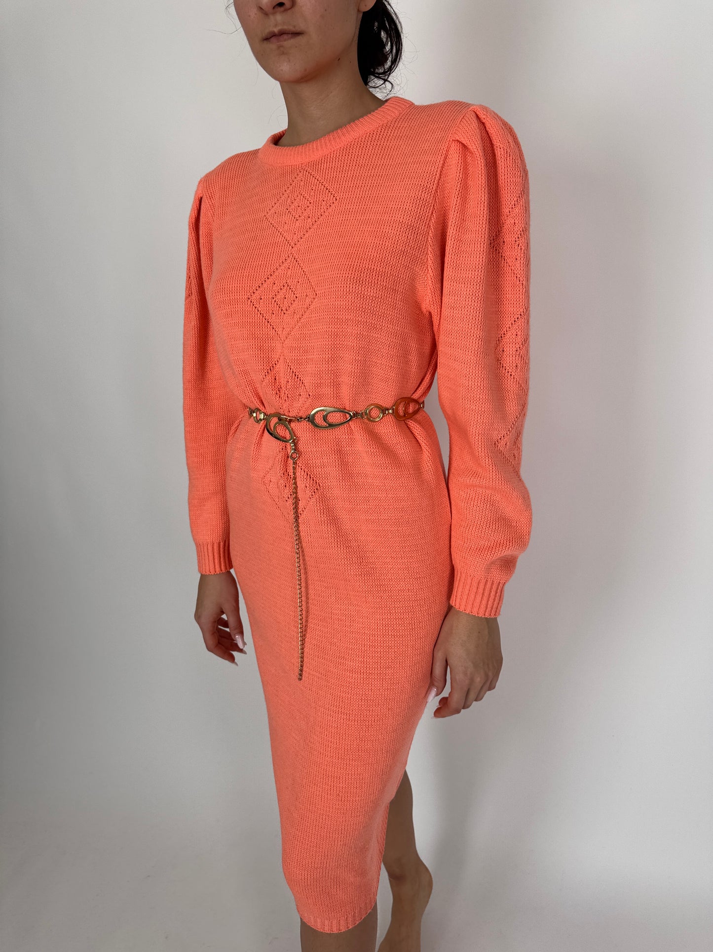 Rochie vintage salmon orange din mix multiply extrafin de lana