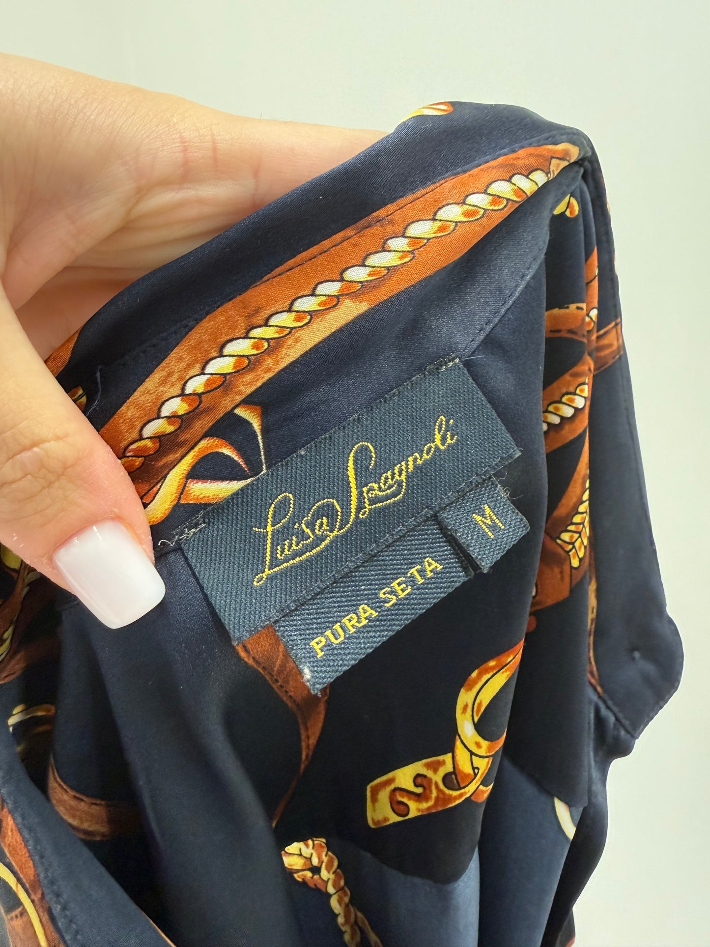 Rochie luxury Luisa Spagnoli din twill de mătase naturală cu print baroc și centura proprie
