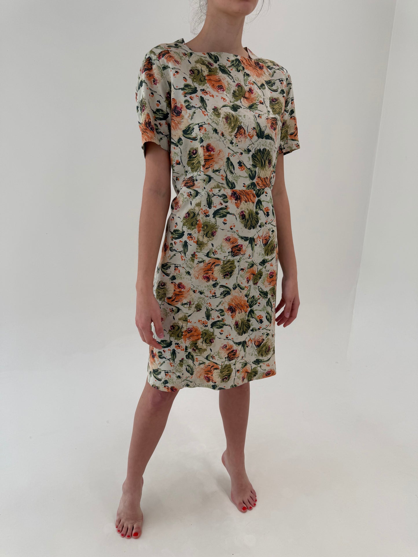 Rochie vintage din pânză de mătase naturală în culori superbe