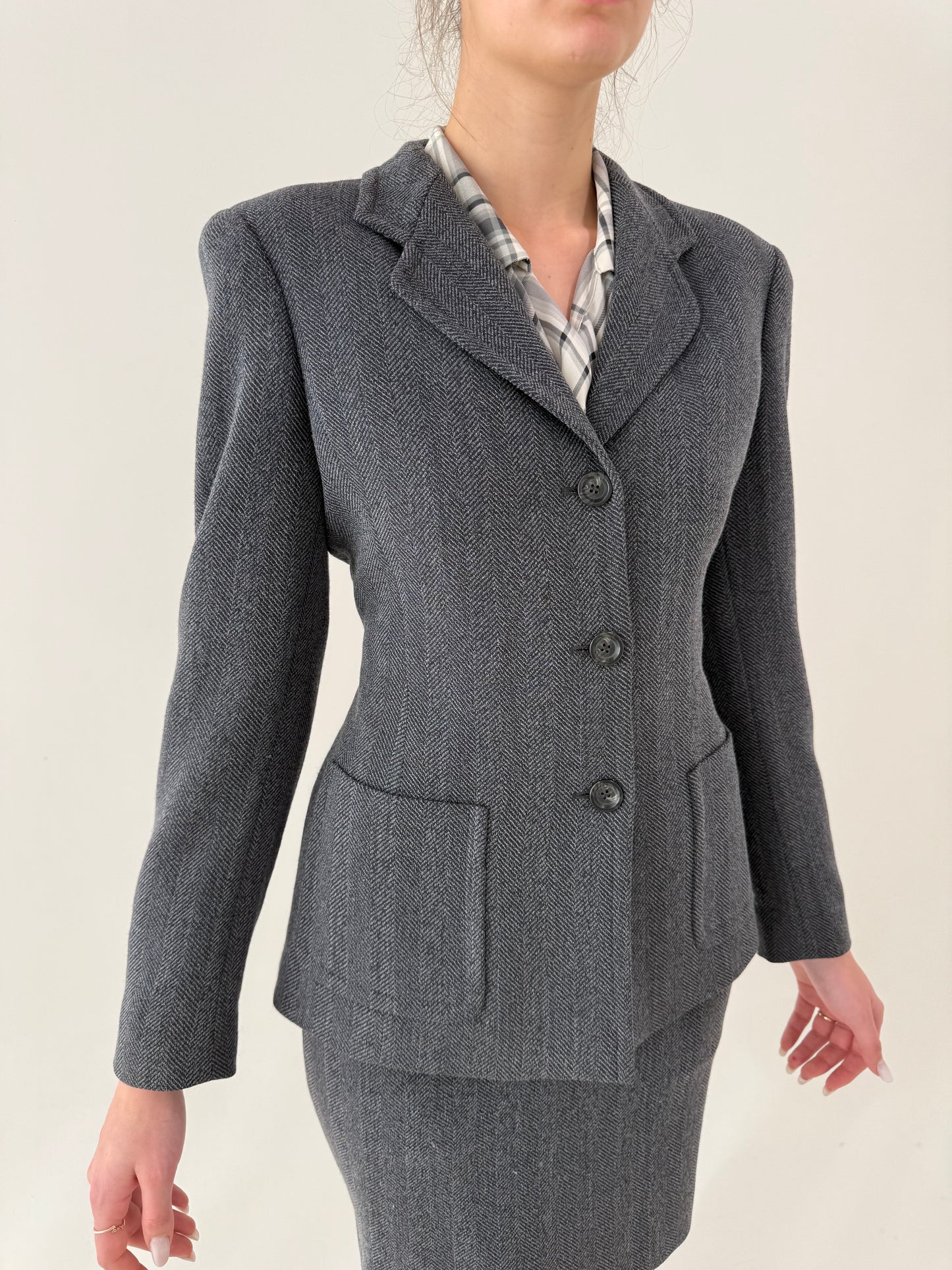 Deux piece business clasic Marella by Max Mara cu sacou cambrat și fustă conică