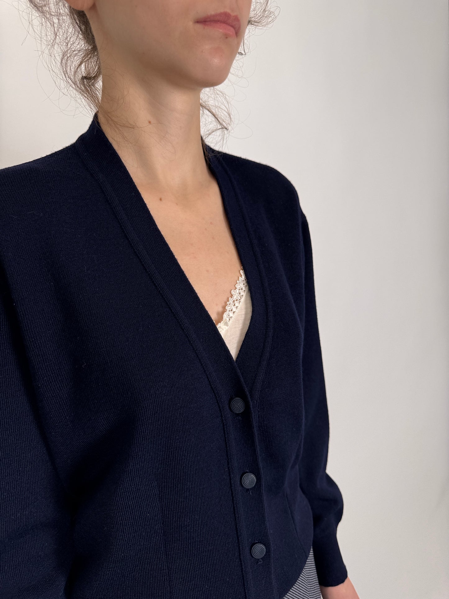 Cardigan vintage italian Navy blue din lana extrafina subțire