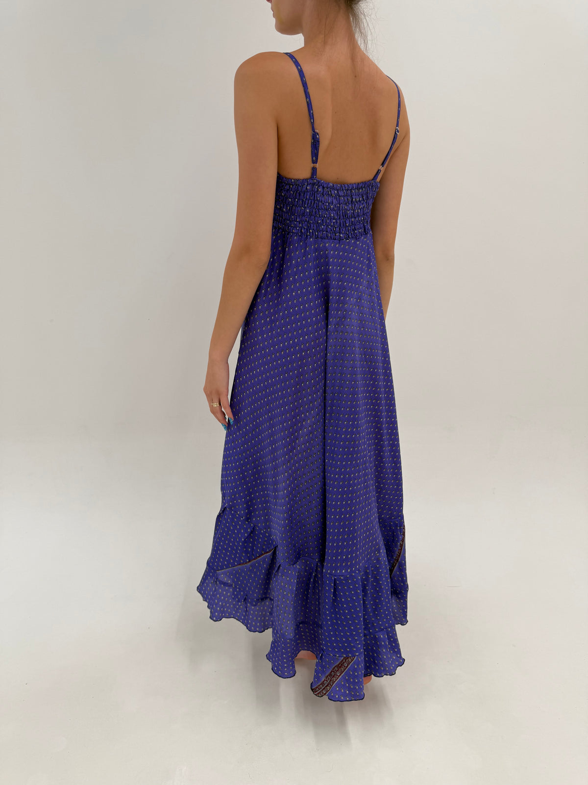 Rochie maxi boho în combinație superbă de culori cu spate elastic