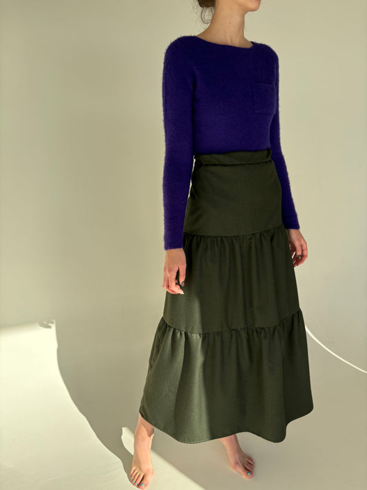 Fustă maxi forest green cu talie ultra înaltă elastica din stofă
