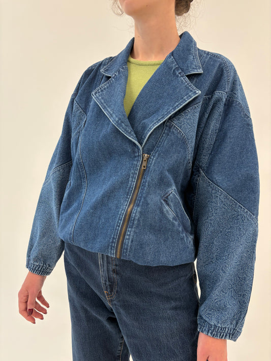 Geacă Old vintage din jeans sfârșit de  80 în croi tip bomber