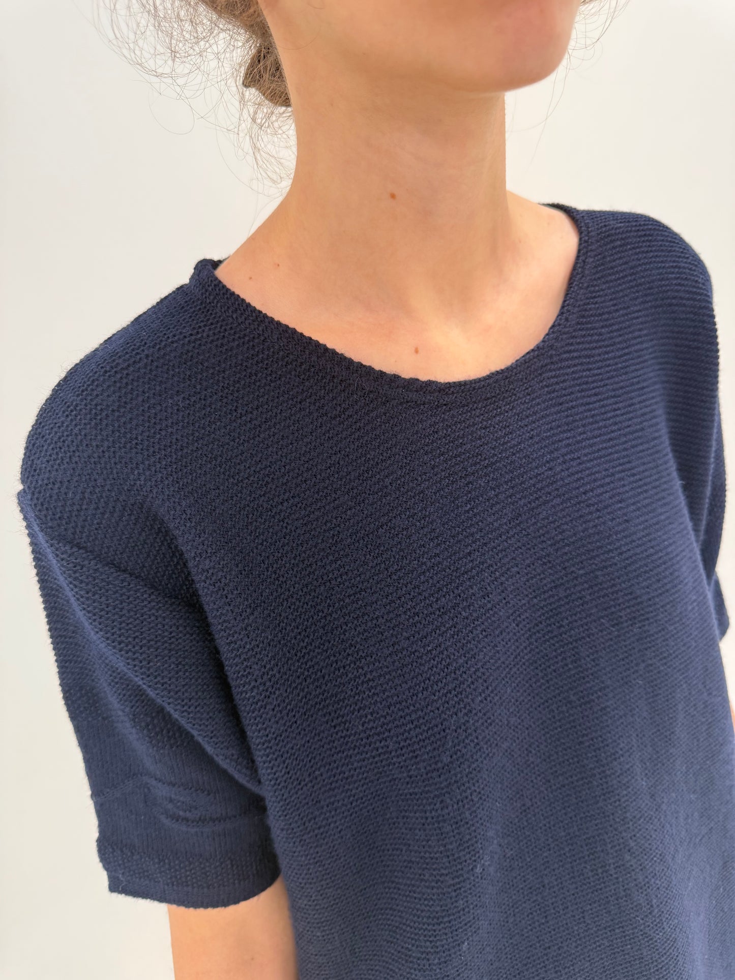 Top din lana extrafina plină și elastan Navy blue