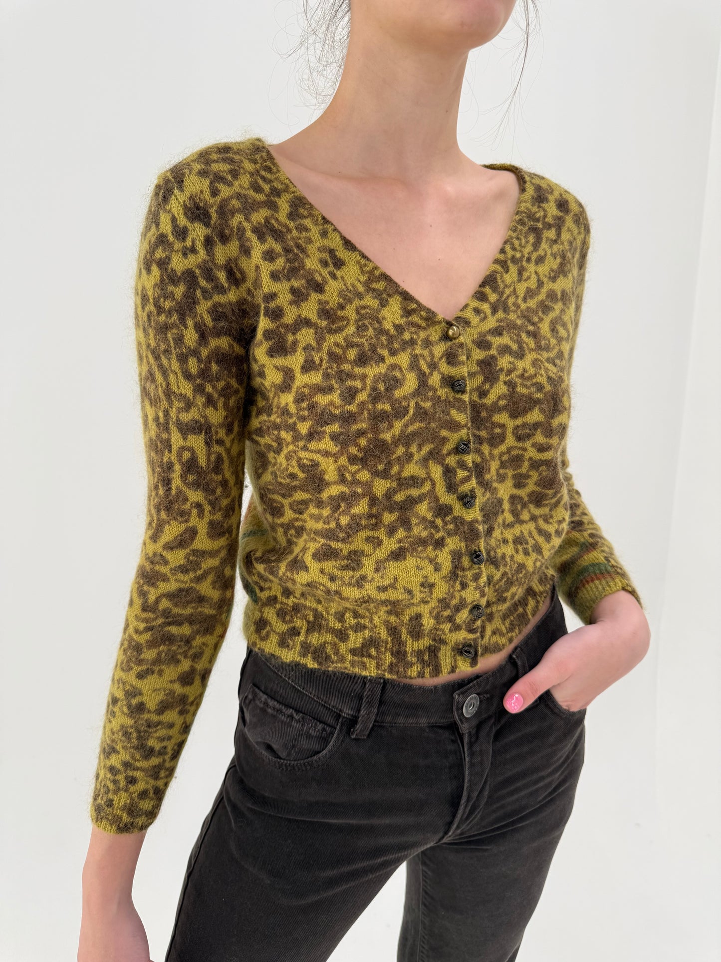 Cardigan Max Mara animal print stilizat în croi ușor cropped