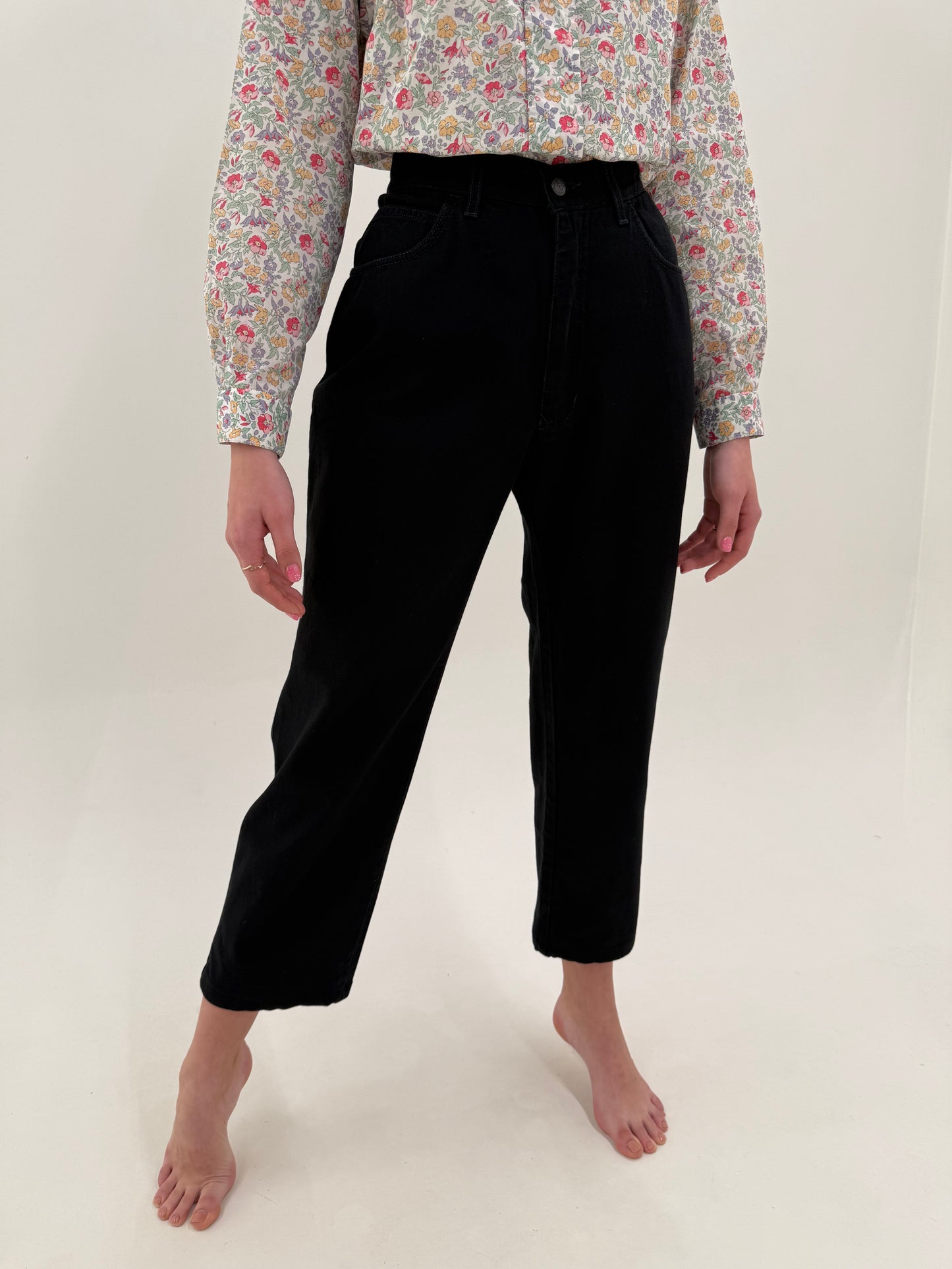 Jeans vintage Fendi negri cu talie înaltă elastica mom fit