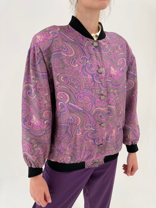 Bomber vintage din mătase naturală cu print paisley în nuanțe superbe