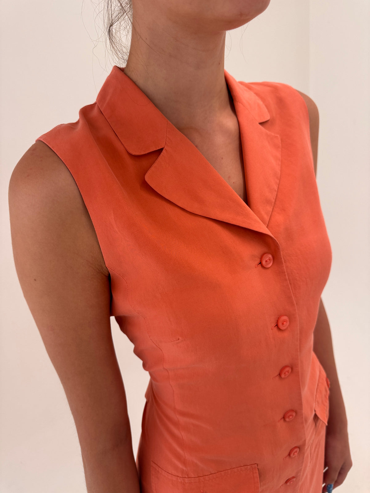 Rochie maxi din mătase naturală salmon orange