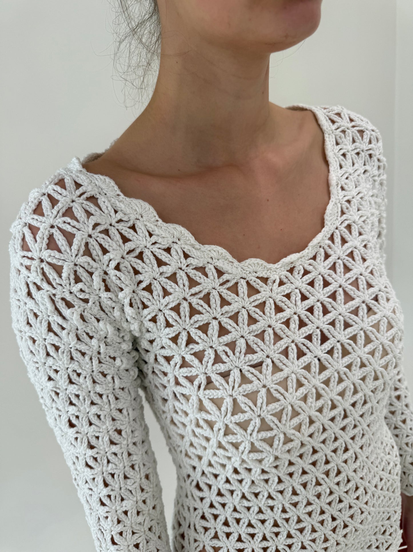Bluză excepțională din bumbac macrame dantelat
