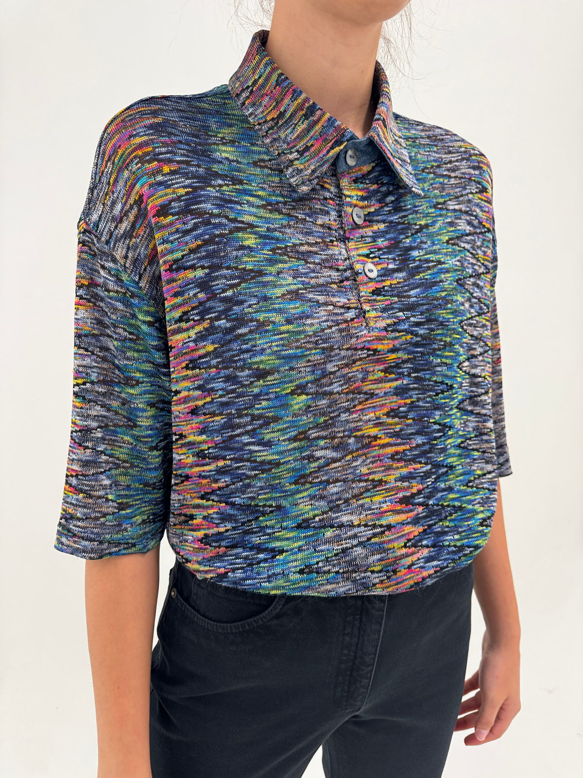 Top vintage polo italian în stil Missoni din jerse curcubeu superb