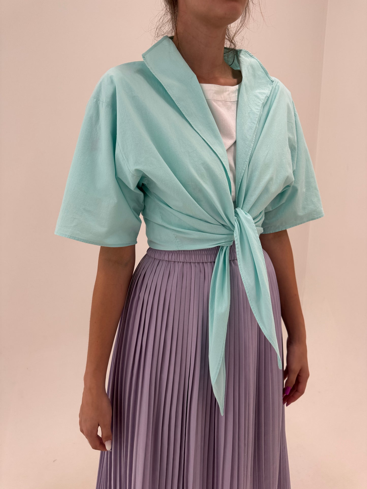 Sacou vintage reglabil / cămașă din panzica de bumbac mint green