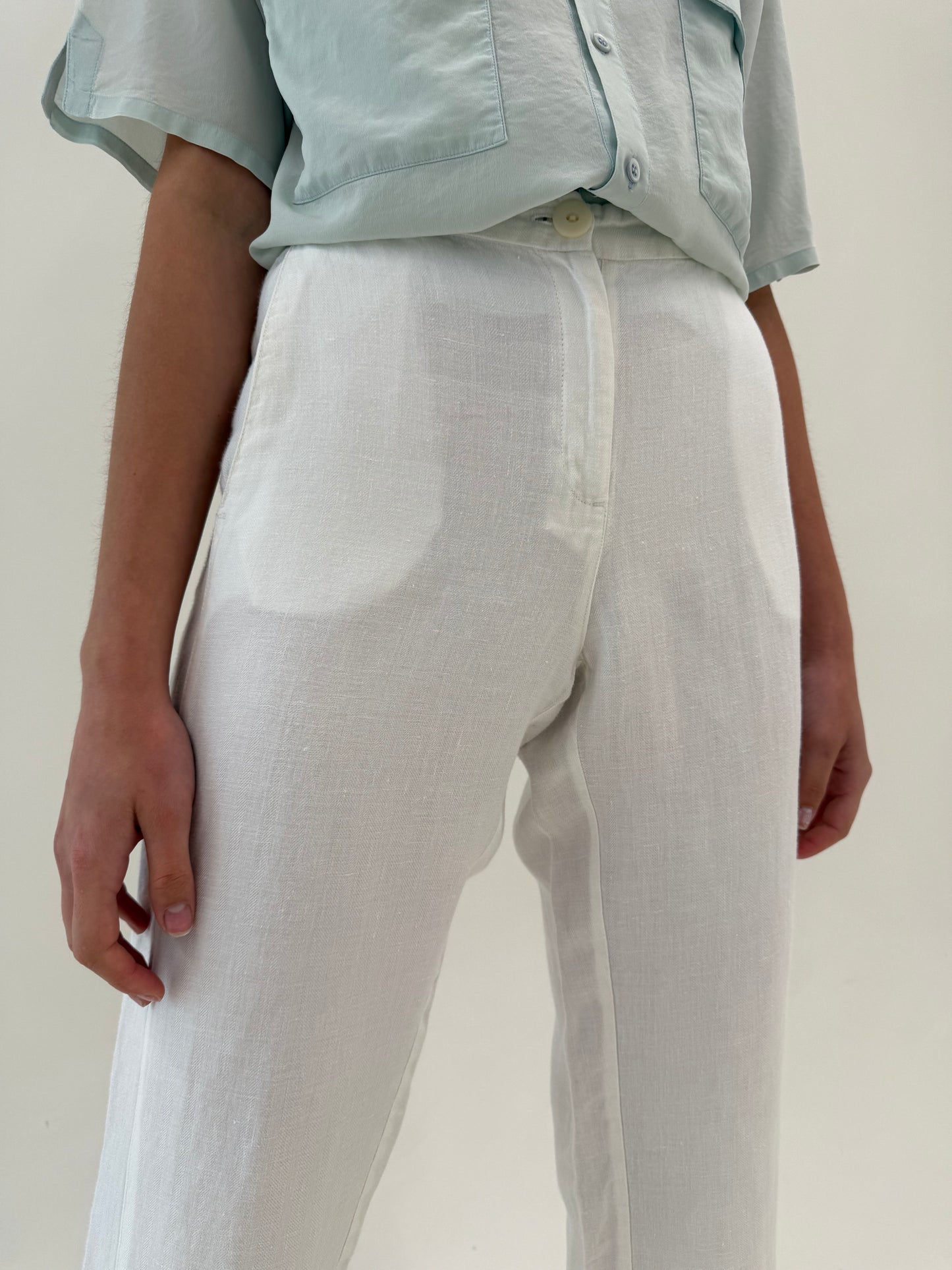 Pantaloni din in premium în croi clasic petite