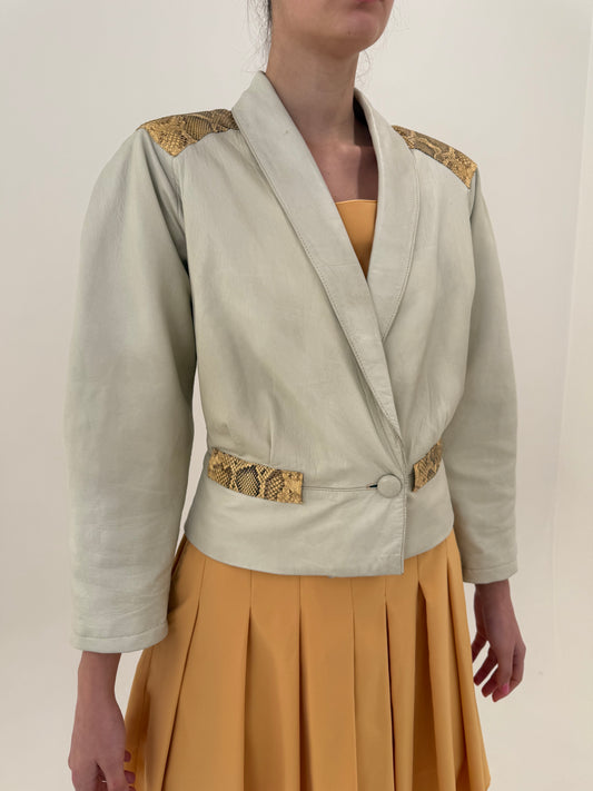 Geacă vintage din piele naturală cu inserții din piele veritabilă de șarpe