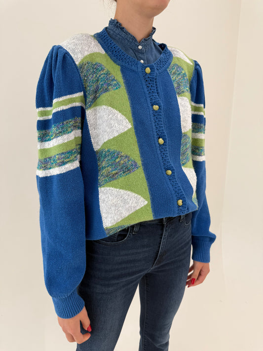Cardigan vintage italian din bumbac de gramaj mare excepțional cu inserții de Angora