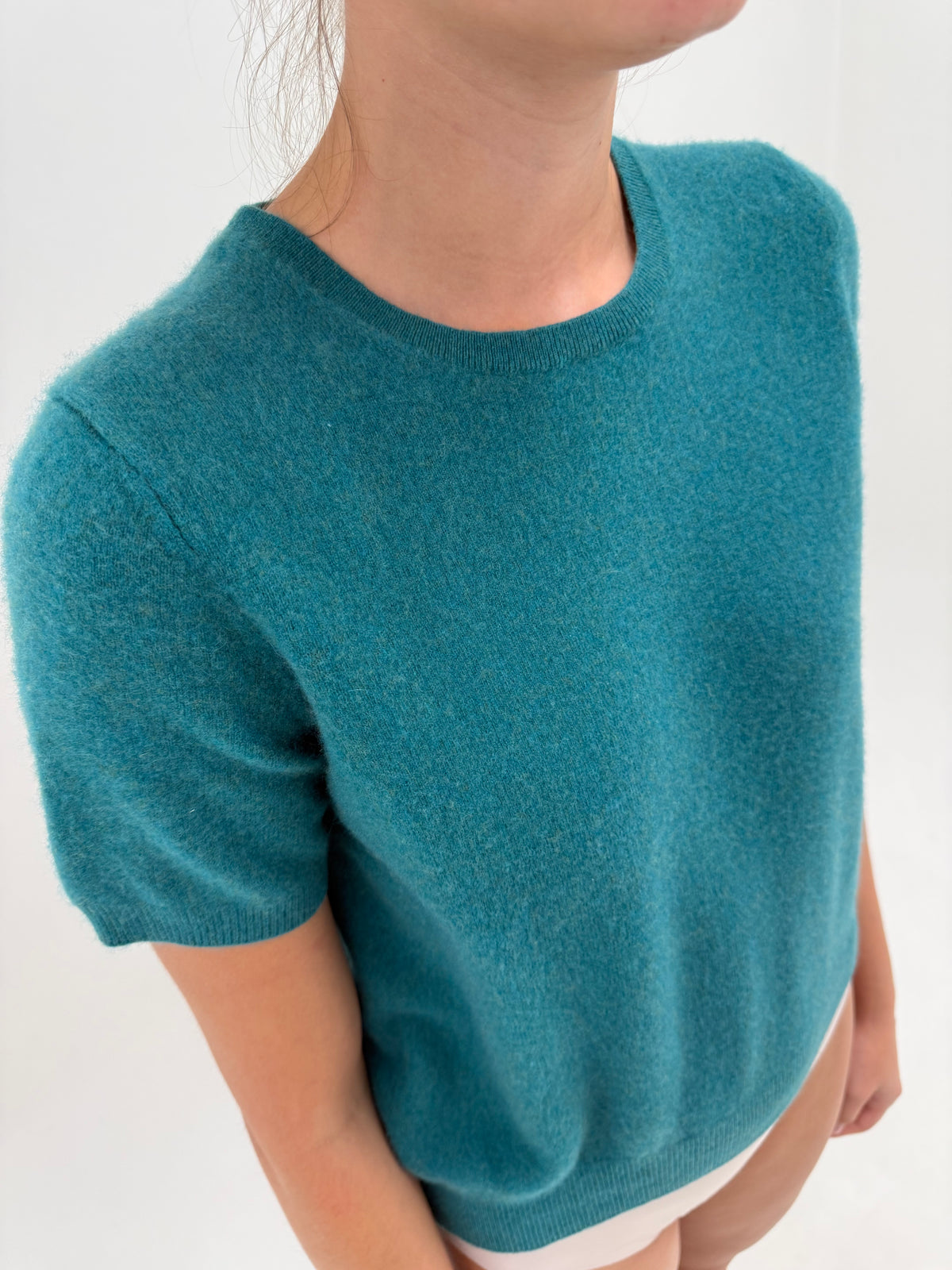 Top din cașmir crew neck teal green