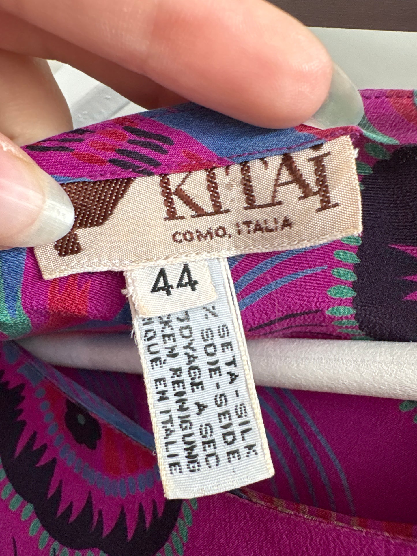 Set vintage magenta din mătase naturală cu fusta petrecută print delicat