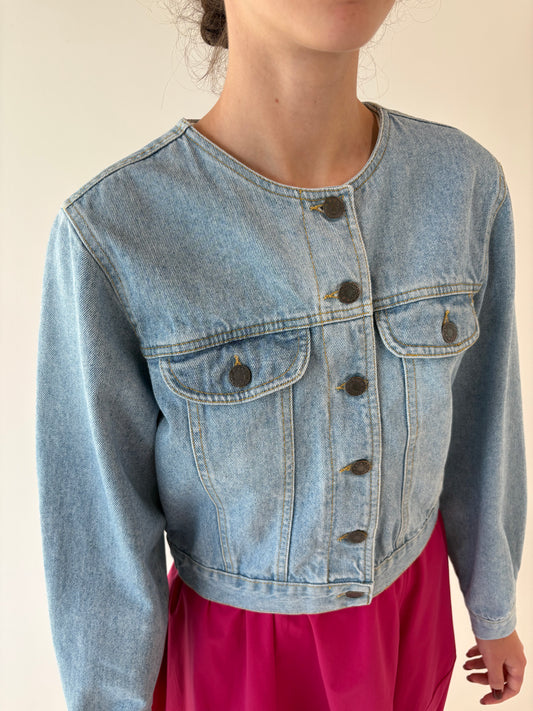 Geacă vintage din jeans în croi ușor cropped