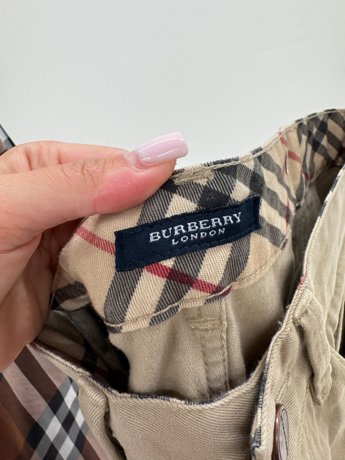 Pantaloni tall Burberry din bumbac gros camel