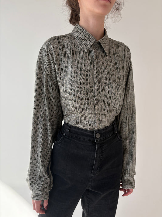 Cămașa vintage din poplin super moale gros și print alb negru